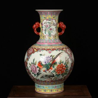 Jingdezhen ceramics powder enamel factory goods and ears of large vases, classical study furnishing articles decorations