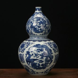 Jingdezhen ceramic vases, high - end antique hand - made in extremely good fortune gourd vases, furnishing articles Chinese style classical decoration