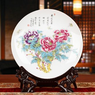 Jingdezhen ceramics peony faceplate hang dish modern household adornment handicraft decoration decoration plate
