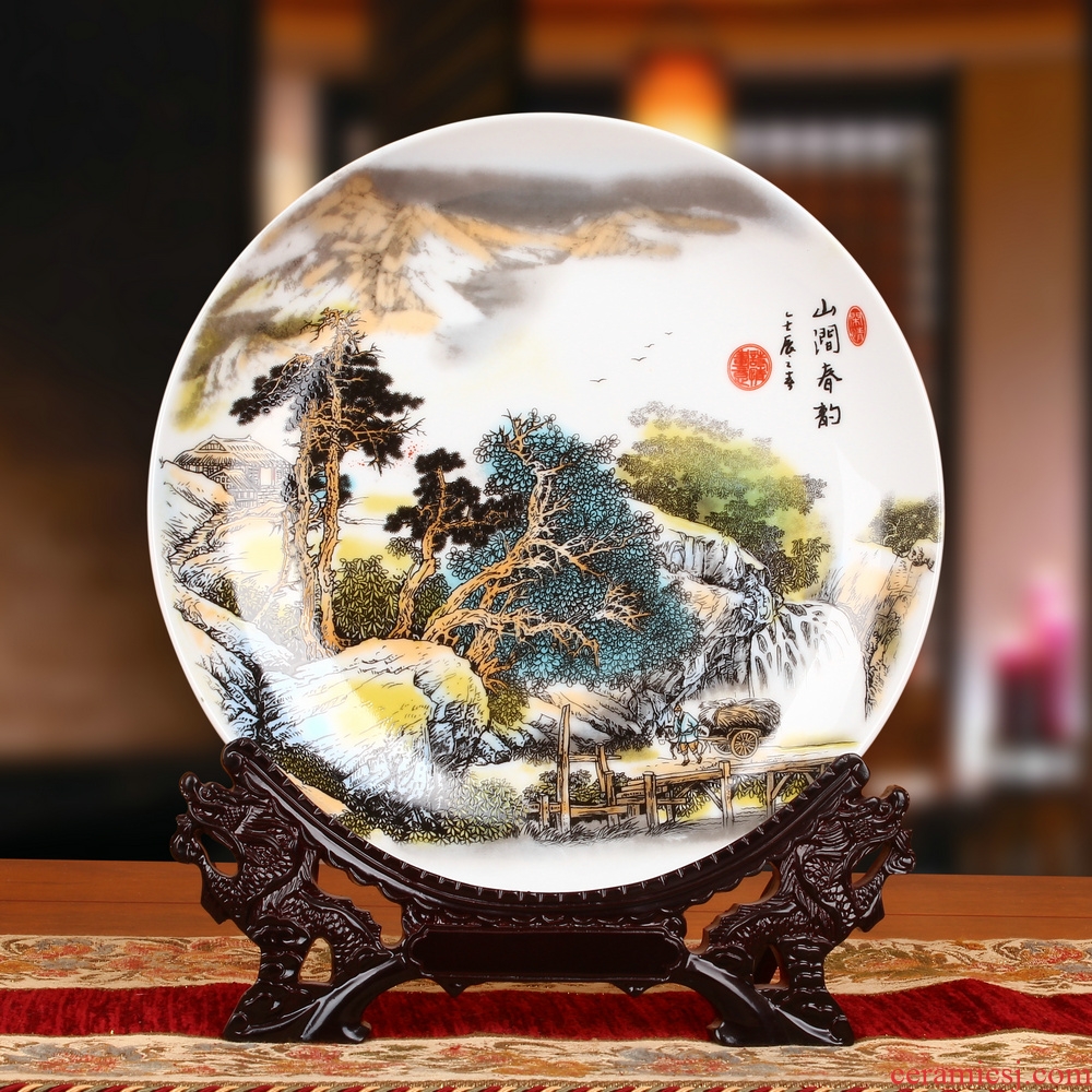 Jingdezhen ceramics powder enamel painting landscape sit faceplate hang dish plate of modern home decoration furnishing articles
