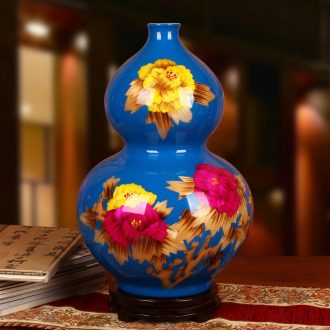 Jingdezhen ceramics blue straw peony riches and honour the gourd vases, modern Chinese style decoration decorative furnishing articles