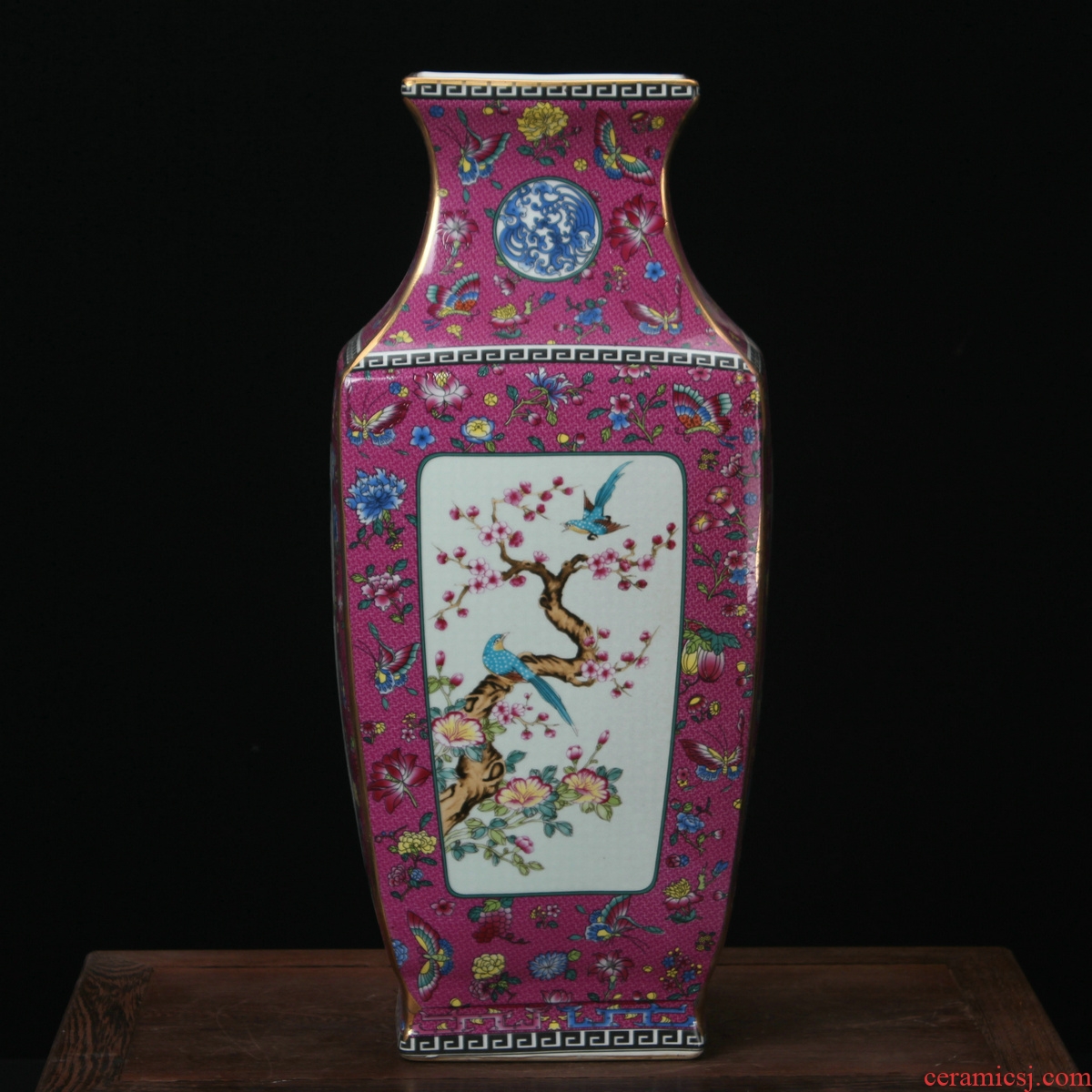 Jingdezhen ceramics vase archaize paint colored enamel, grilled pattern four flower vase Chinese style furnishing articles