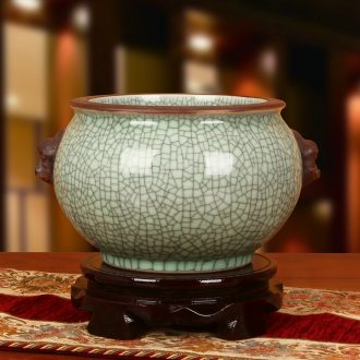 Jingdezhen ceramic binaural head elder brother up with crack glaze storage tank is antique Chinese style classical decoration home furnishing articles