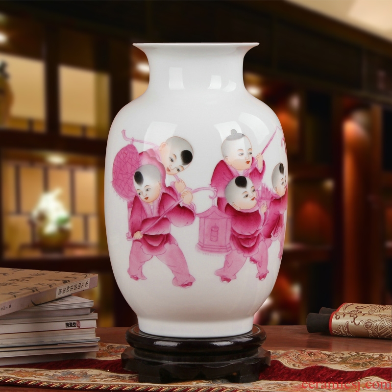 Famous jingdezhen ceramics vase Xia Guoan works upscale gift porcelain hand made red children east gourd bottle