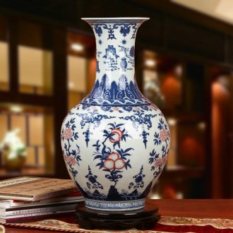 Blue and white youligong high - grade hand - made porcelain of jingdezhen ceramics peach flower vase Chinese style household furnishing articles