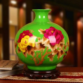 Jingdezhen ceramics straw large green peony riches and honour pomegranate vase decoration sitting room adornment is placed