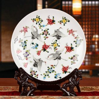 Jingdezhen ceramics noctilucent pine crane faceplate hang dish of Chinese style household decoration decoration decoration plate