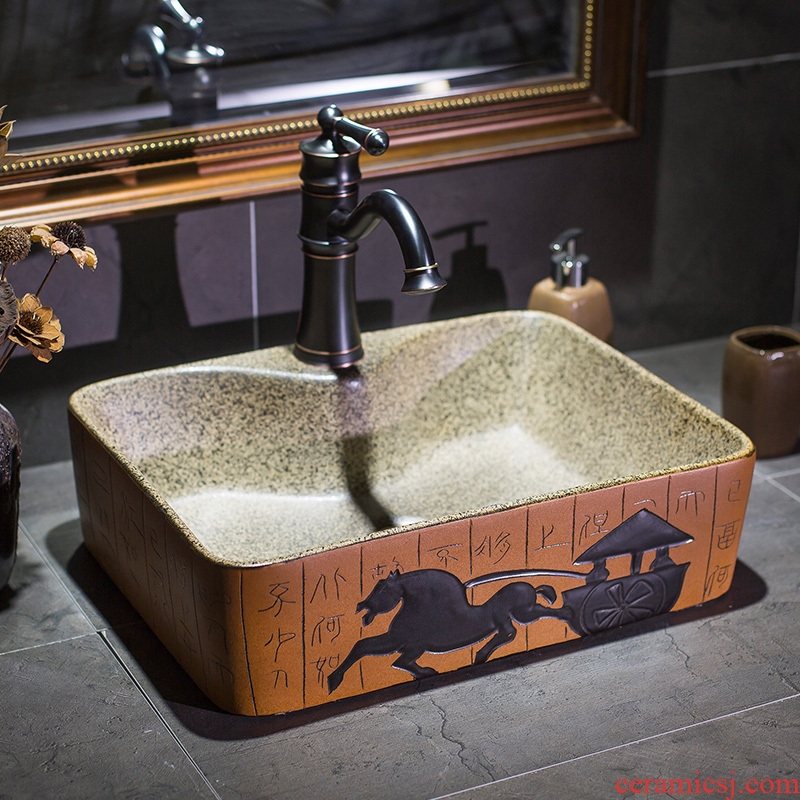 Ceramic art basin on its rectangular balcony toilet text carriage sink basin bathroom wash a face to face basin