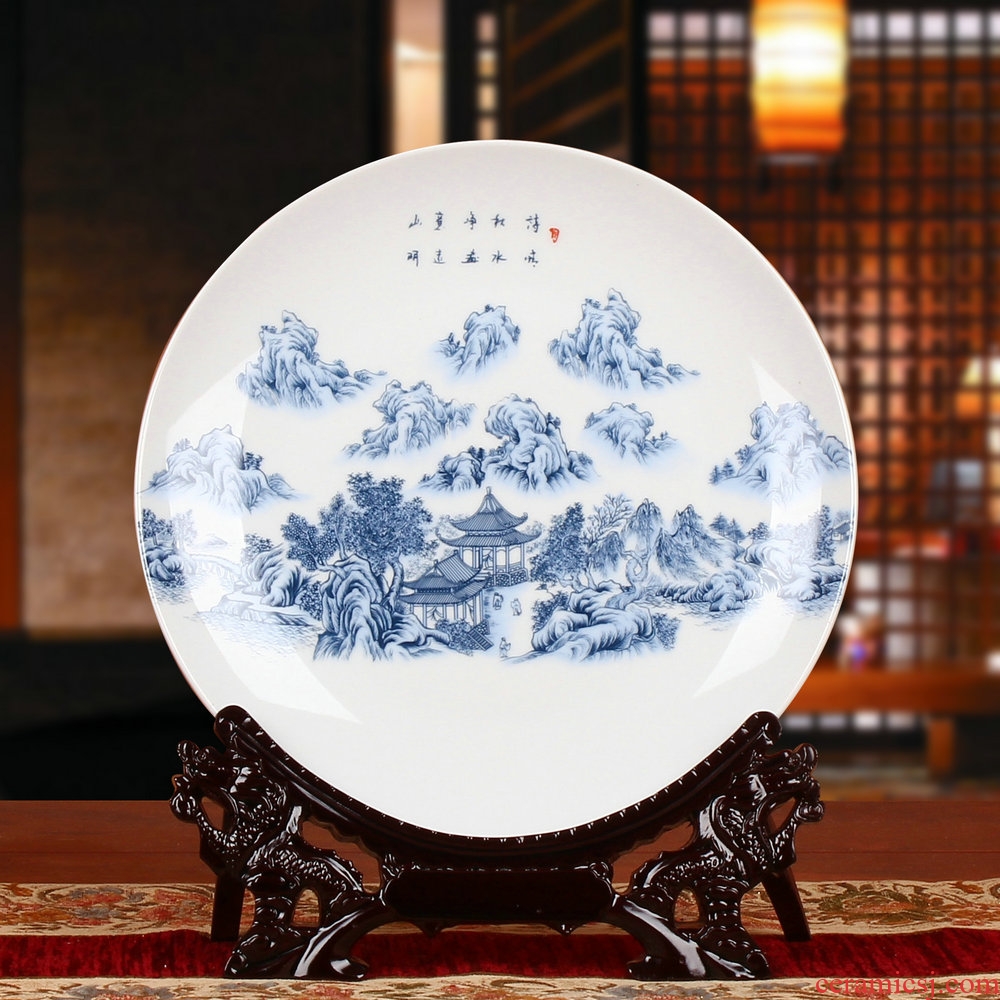Blue and white porcelain of jingdezhen ceramics and decorative plate faceplate hang dish of modern home decoration furnishing articles