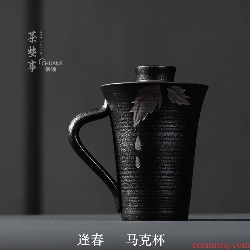 Famed meet spring with cover with filter ceramic cups Chinese wind restoring ancient ways household character of water glass tea cup