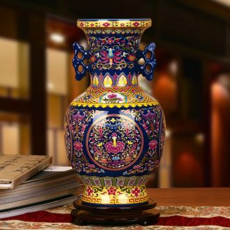 Jingdezhen ceramics high - grade crystal glaze blue ear branch lotus bottles of contracted and I Chinese style household furnishing articles