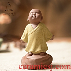 The Product color porcelain sink sand clay young monk tea pet lovely Buddha tea tray was furnishing articles household ceramic tea accessories