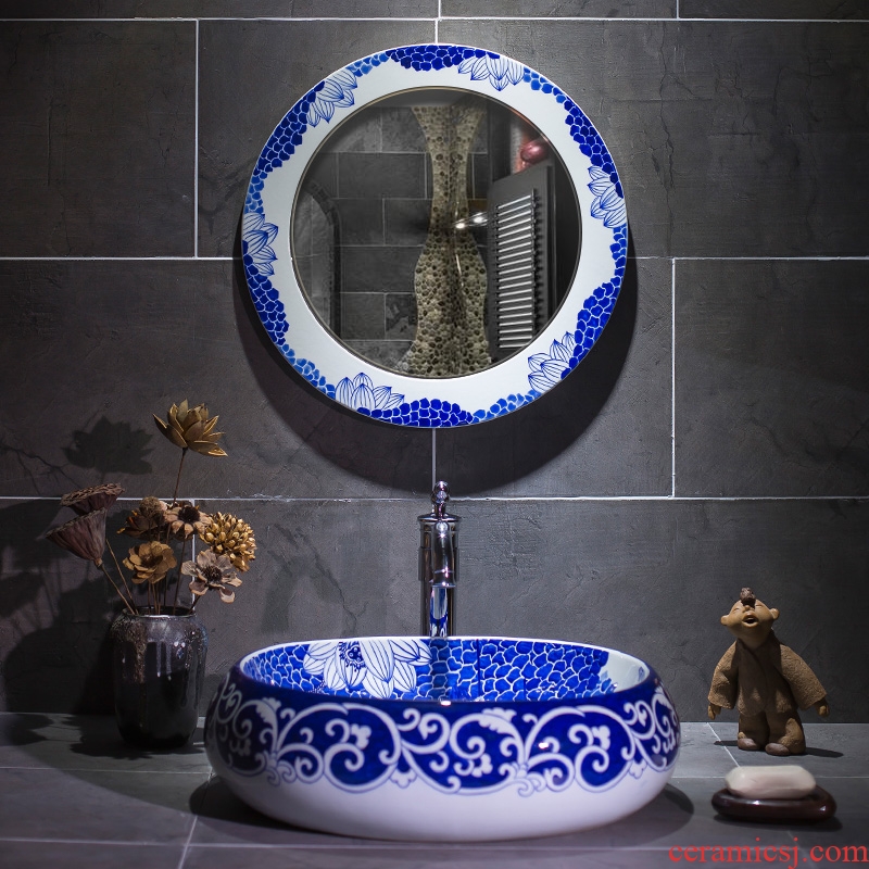 Jingdezhen ceramic lavatory oval Chinese style household art the sink on the blue and white porcelain basin contracted hotel