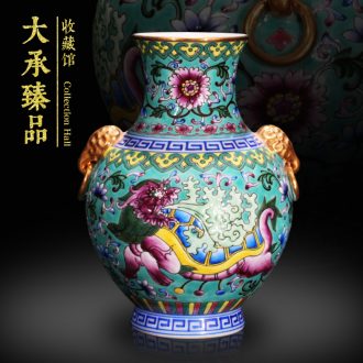 Jingdezhen antique vase furnishing articles hand - made green enamel enamel gold head Chinese study to collect the arts and crafts