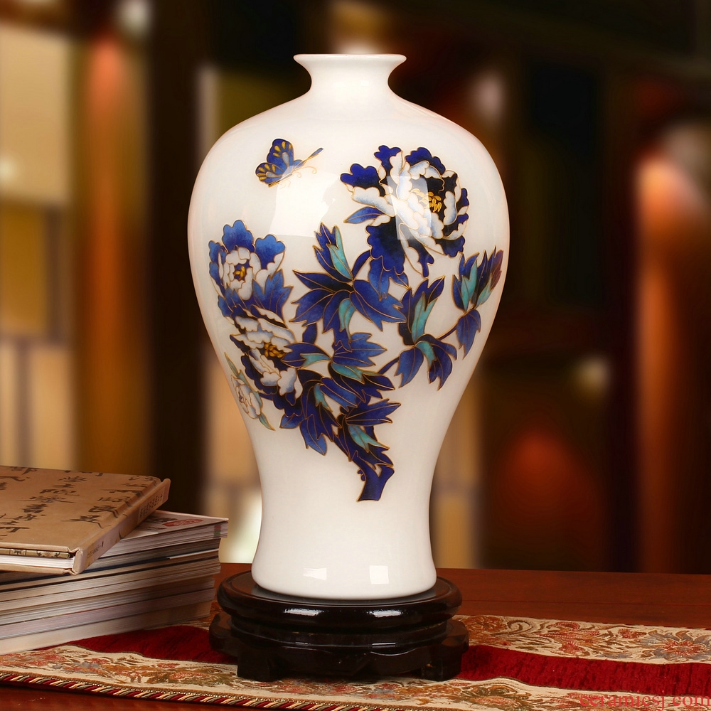 Jingdezhen ceramics vase gold white blue peony mei bottles of modern household crafts collection