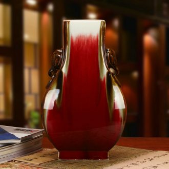 Jingdezhen ceramics high - end color glaze lang red sharply double elephant ears sweet vase collection of arts and crafts