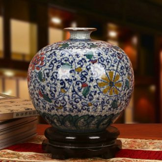 Jingdezhen ceramics classic hand - made color crack glaze pomegranate flowers of blue and white porcelain vase Chinese furnishing articles