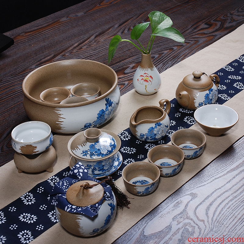 East west pot of a complete set of ceramic tea set of kung fu tea set 15 head thick coarse pottery teapot pottery and porcelain ceramic tea set