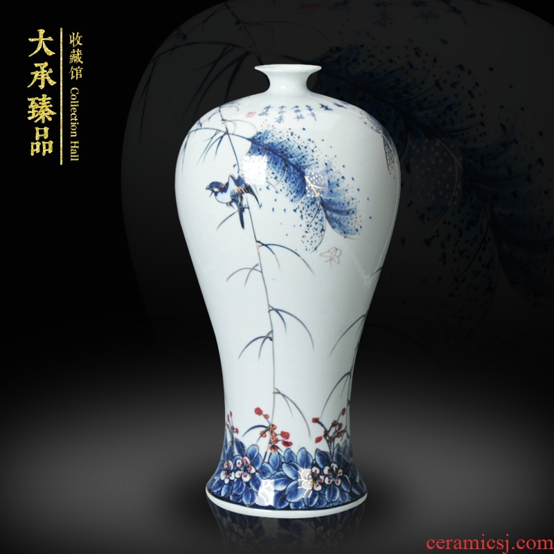 Modern Chinese hand - made flowers and birds of blue and white porcelain of jingdezhen ceramics name plum bottle home furnishing articles sitting room adornment