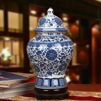Antique bound branch of blue and white porcelain of jingdezhen ceramics flower general jar of modern household crafts decoration