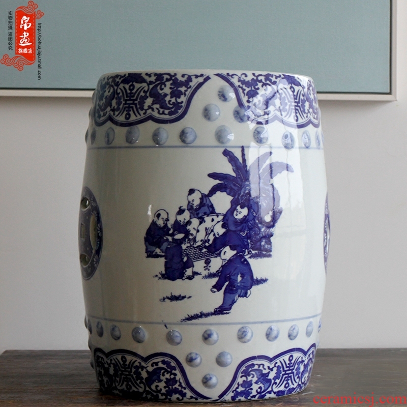 Ceramic hand made blue and white porcelain in shoes who drum who toilet who the new Chinese style of the ancients pier sit mound low, who is who