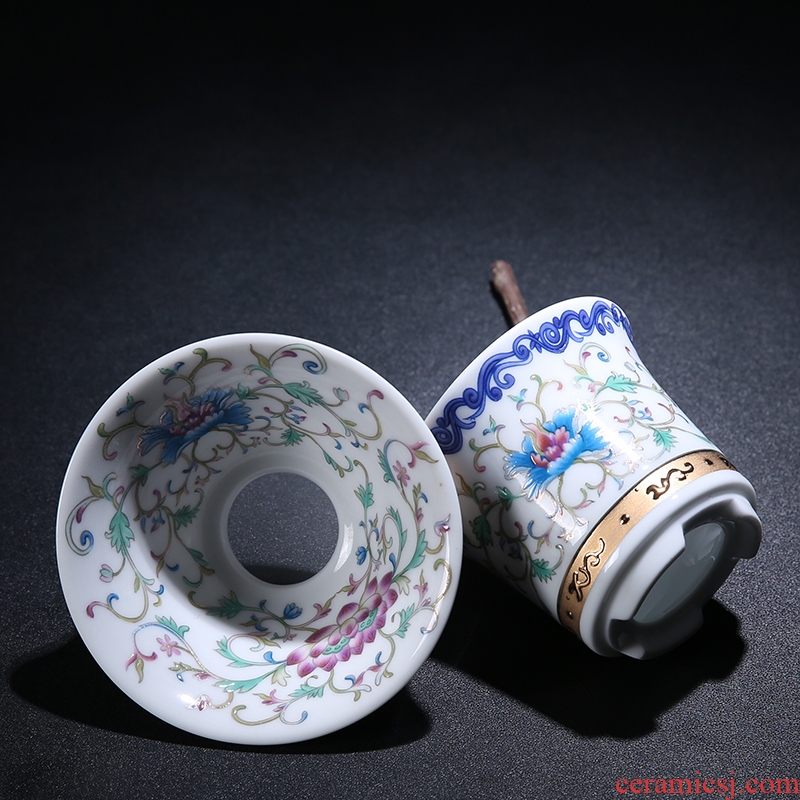 The Product famille rose porcelain sink manual pick flowers filter group mill, jingdezhen manual paint ji blue tea tea combination