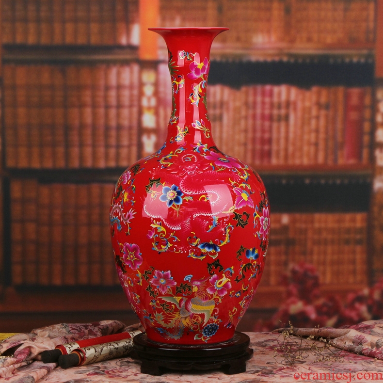 Jingdezhen ceramics Chinese red in extremely good fortune of large vases, classical Chinese style household decoration process