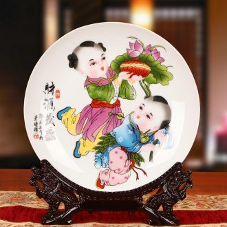 Jingdezhen ceramics lad coining money hang dish plate faceplate modern furnishing articles of Chinese style household decoration