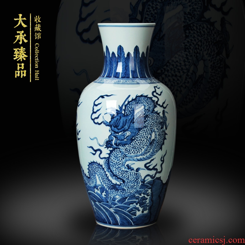 Jingdezhen porcelain vases, antique hand - made sea of blue and white porcelain dragon were bottles of Chinese decorative arts and crafts