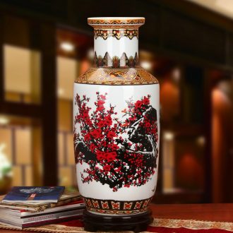 Jingdezhen ceramics powder enamel cold name plum proud snow up phnom penh wooden stick of large vases, modern Chinese style household furnishing articles