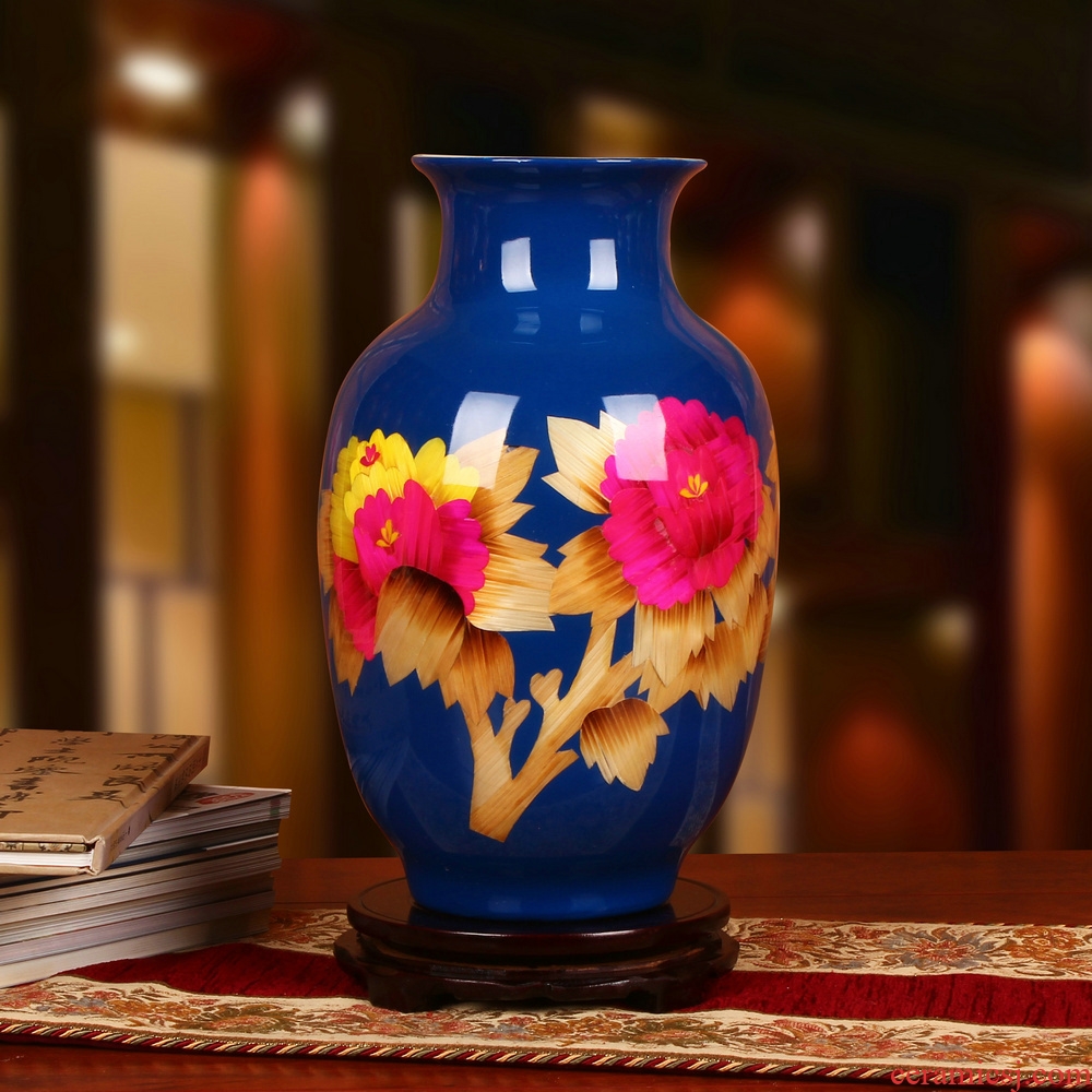 Jingdezhen ceramics vase modern vogue to live in the riches and honor peony blue idea gourd vases handicraft furnishing articles