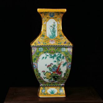 Jingdezhen ceramics vase antique yellow colored enamel six - party painting of flowers and four bottles of modern Chinese style household furnishing articles