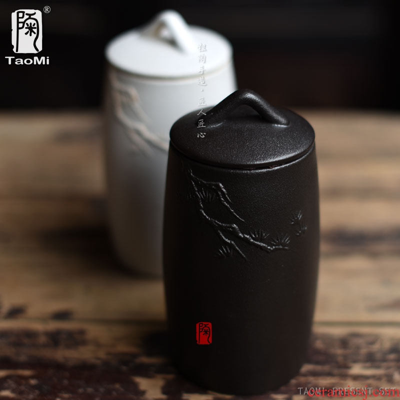 Tao fan coarse pottery caddy fixings ceramic large black tea tieguanyin tea accessories guest - the greeting pine bottle seal storage tanks