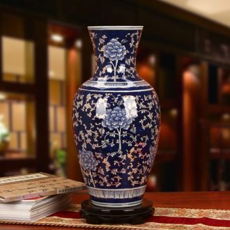 Jingdezhen ceramics high - grade hand - made of trace carved gold, blue and white porcelain vase peony were sitting room home furnishing articles