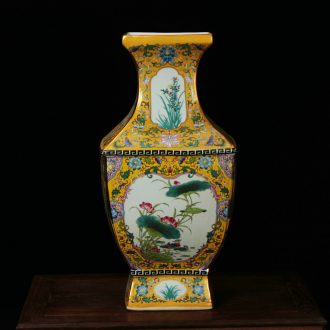 Jingdezhen ceramics vase archaize enamel Mosaic gold yellow square flower vase study living room decoration
