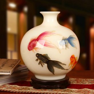 Jingdezhen ceramics gold straw high - grade goldfish figure white vase mesa of fashionable Chinese style household furnishing articles