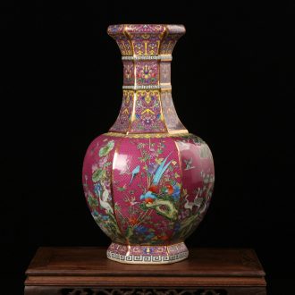 Jingdezhen ceramics archaize principal colored enamel painting of flowers and six sides vases, modern household crafts collection