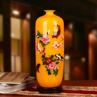 Jingdezhen ceramics palace yellow gold straw have fish peony vases, Chinese style household adornment furnishing articles every year