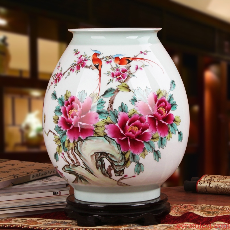 Famous Xia Guoan jingdezhen ceramics vase upscale gift hand famille rose porcelain vase peony pay-per-tweet