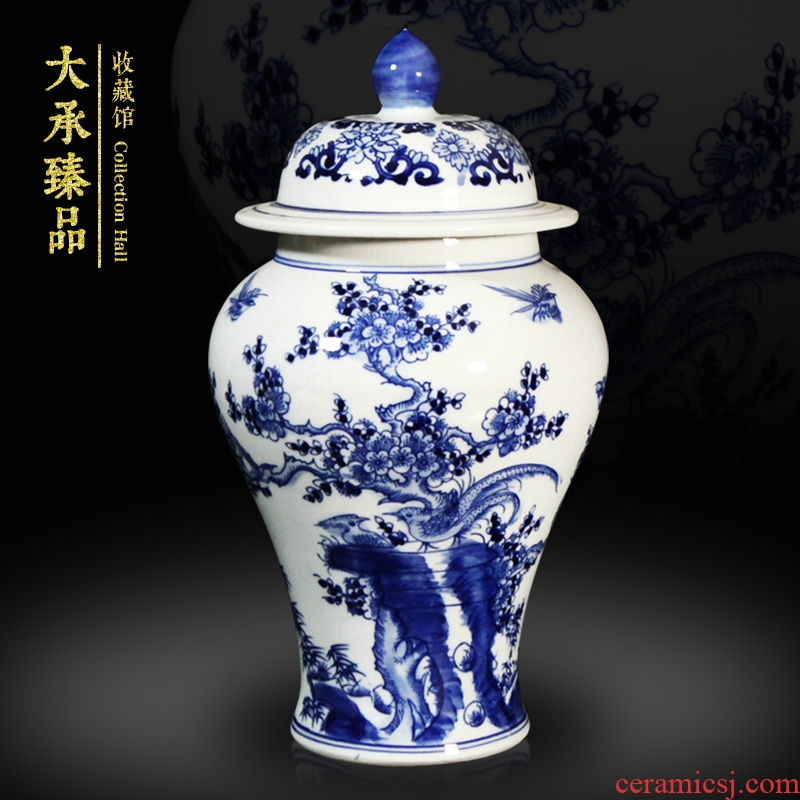 Jingdezhen antique hand - made beaming with blue and white porcelain vase, general tank Chinese sitting room adornment is placed