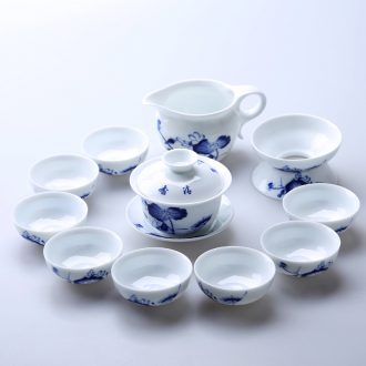 Jingdezhen quintessence of a complete set of blue and white porcelain ceramic kung fu tea set jade porcelain tea tureen tea cups gift set tea service