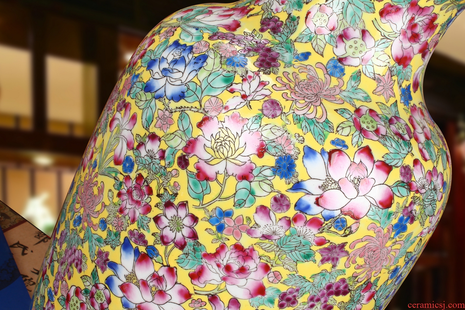 End of jingdezhen ceramics upscale boutique hand - made pastel yellow flower peony Chinese style household of large vase