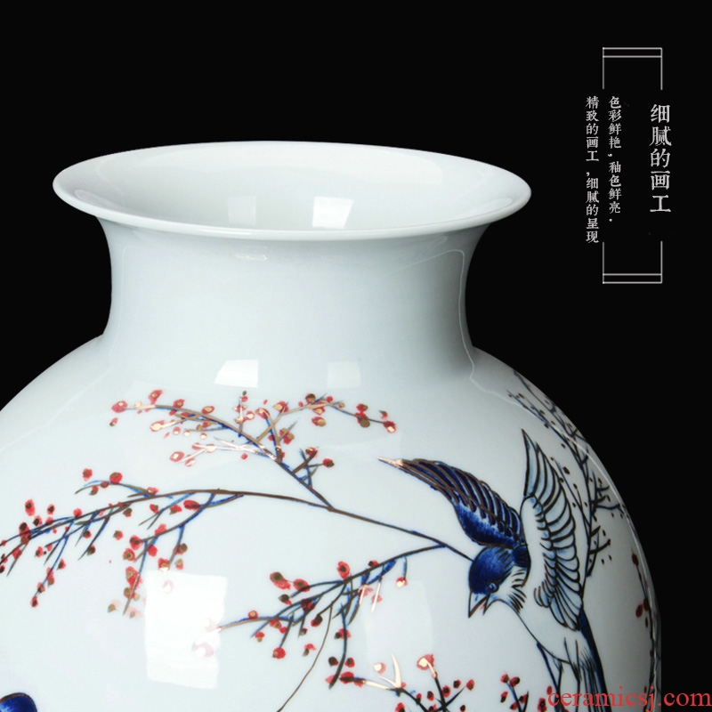 Jingdezhen ceramics famous blue and white see colour flower vase large household decorates hand - made handicraft collection