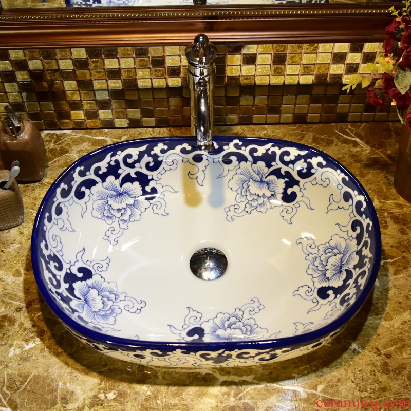 On the ceramic basin bathroom toilet lavatory blue - and - white lavabo oval basin for wash basin household balcony