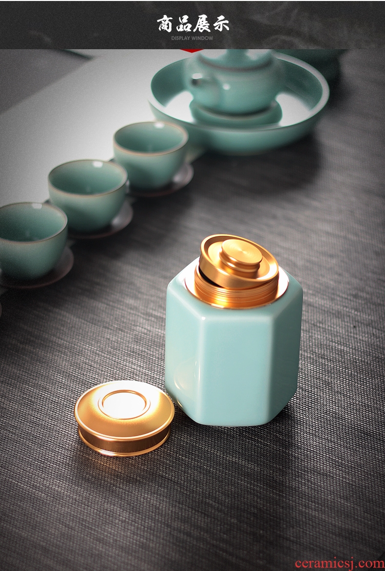 Caddy fixings ceramic seal household storage POTS tea accessories receives POTS sealed storage jar of longquan celadon