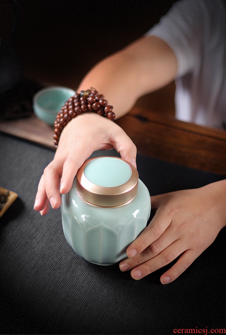 Longquan ceramic tea pot large metal cover seal caddy fixings tea storage tanks creative tea POTS