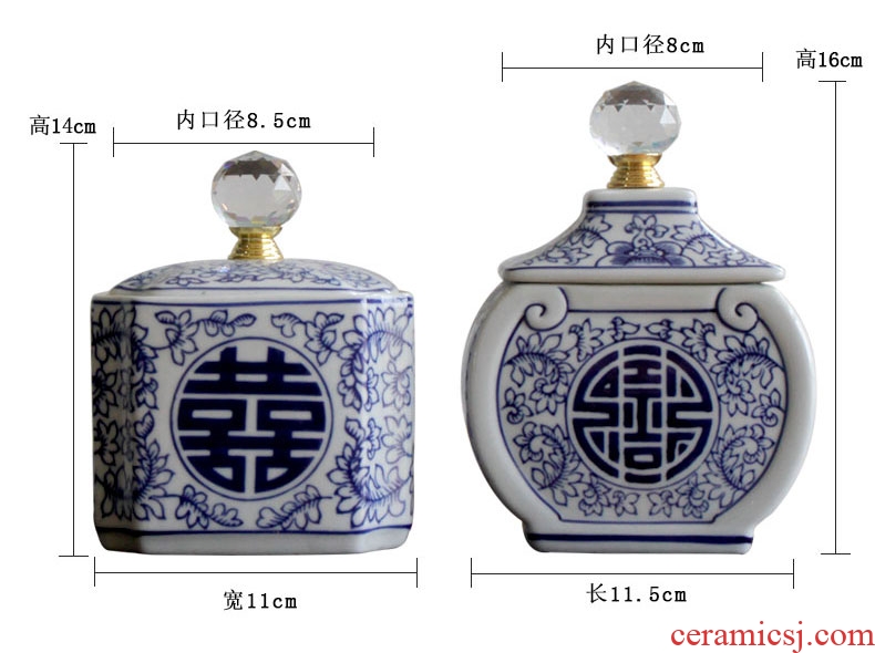 Porch receive furnishing articles of jingdezhen ceramic classical happy character of blue and white porcelain pot home sitting room ark, small decorative flower arrangement