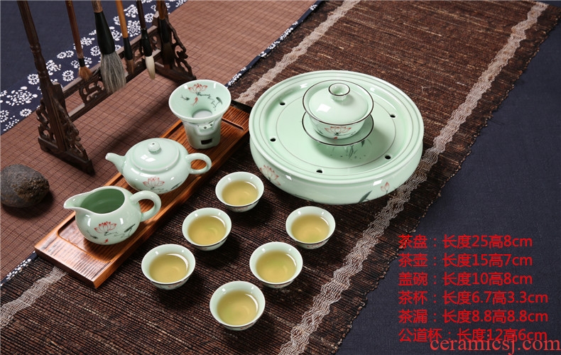 Celadon chaozhou kunfu tea tea cup lid bowl suit ceramic circular water small tea tray was gift boxes