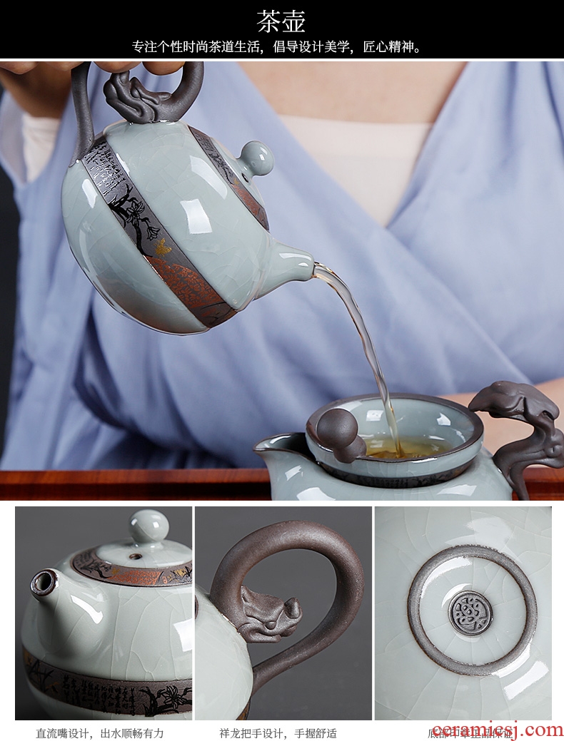 Elder brother up with tea gift box kung fu tea sets suit cup suit the teapot ceramic household ice to crack the tea set