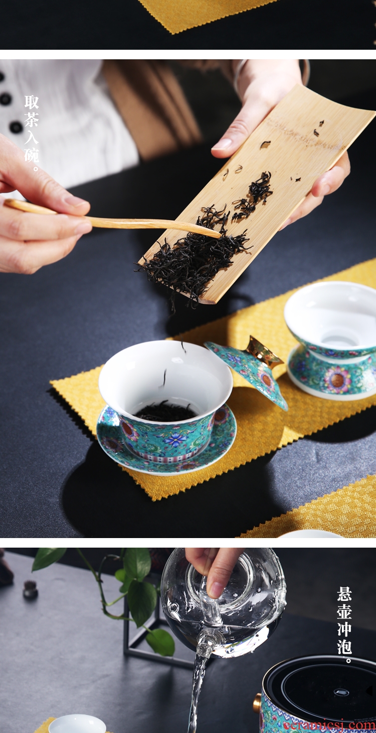 The Product jingdezhen porcelain remit enamel color TV TaoLu tea set gift suit tureen fair keller sample tea cup tea set of the filter